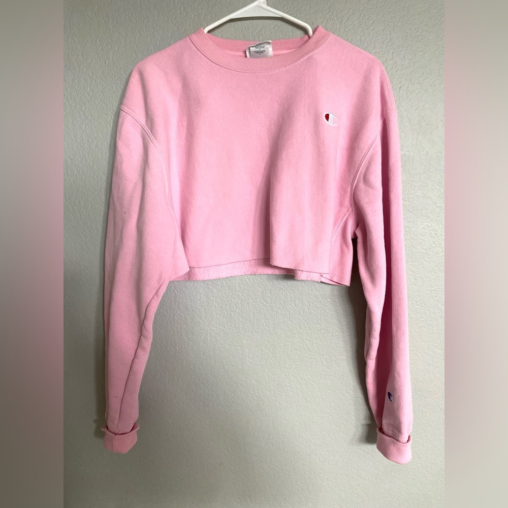 Pink Cropped Champion Hoodie